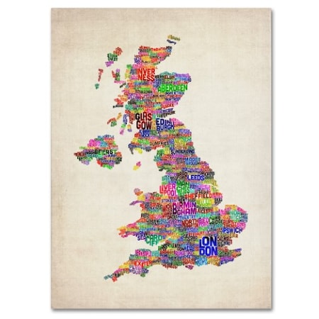 Michael Tompsett 'UK Cities Text Map' Canvas Art,16x24